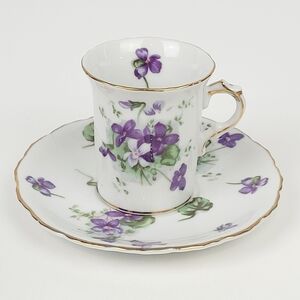 Vintage 50s~Richard Japan Violet Flowers Floral~Tea Cup & Saucer Set